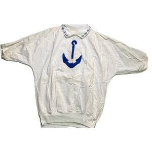 Vintage Quitman‎ USA Anchor Blouse White Cotton Pullover Large (fits Medium) EVC